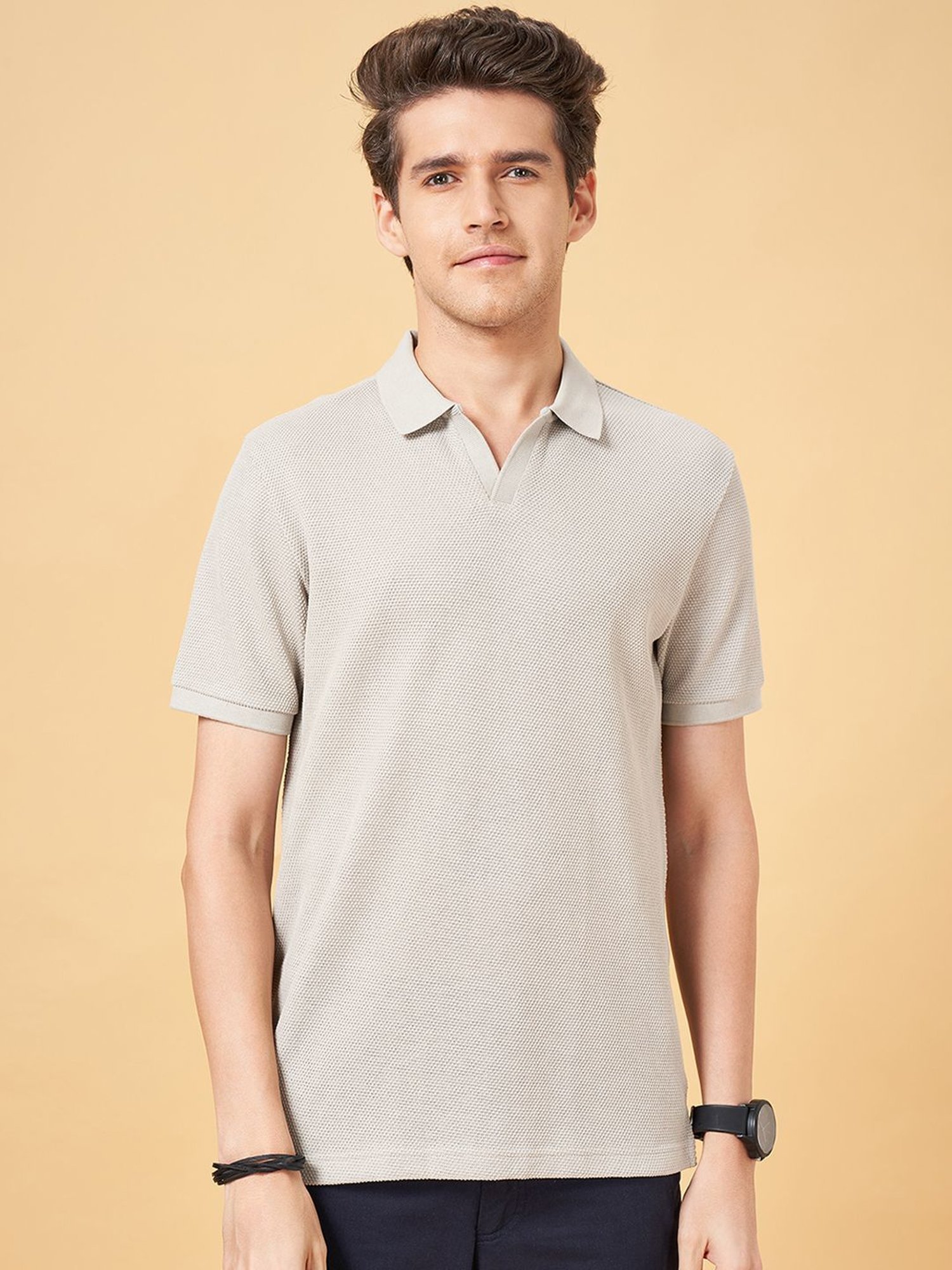 Byford by Pantaloons Light Grey Cotton Slim Fit Polo T-Shirt