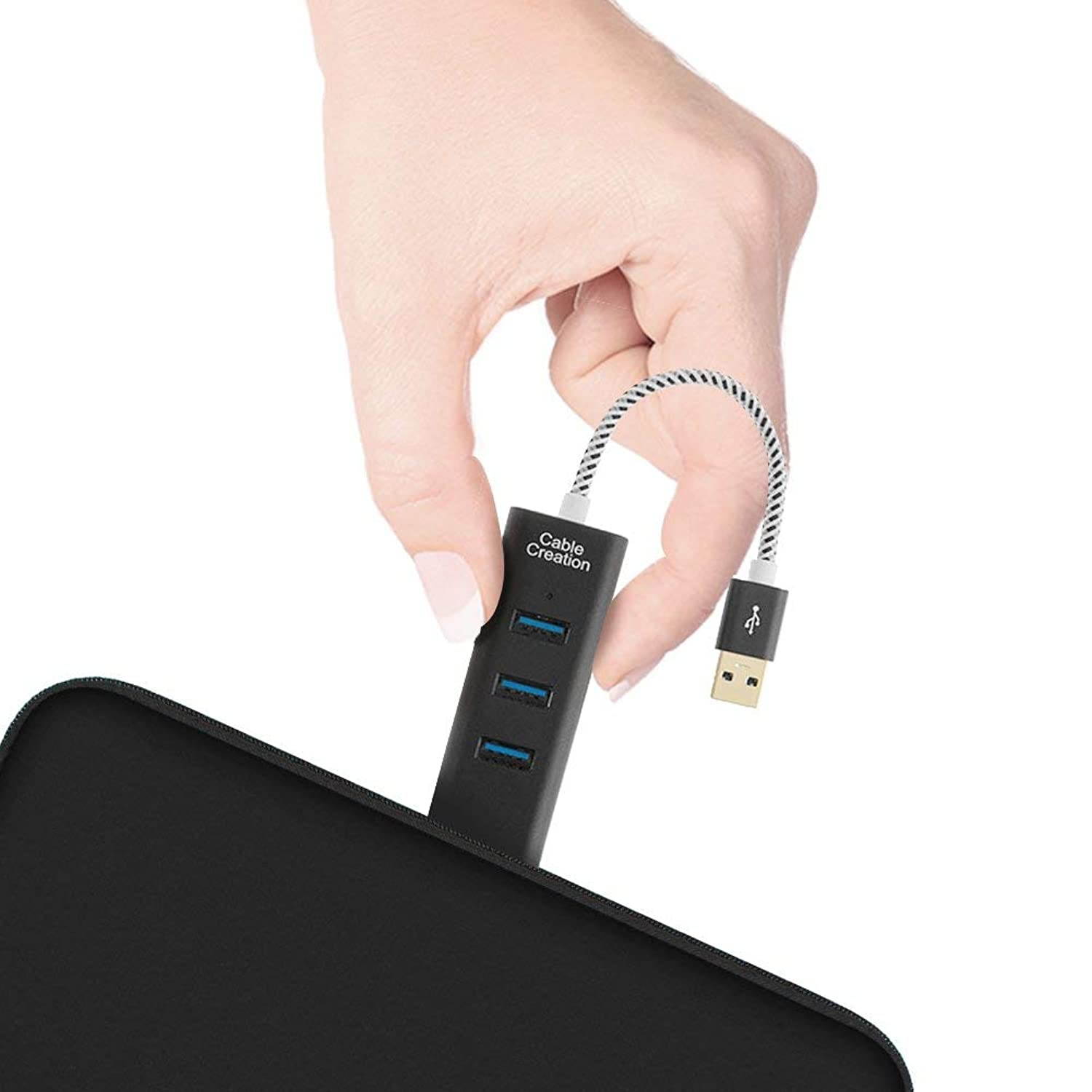 CableCreation 3-Port USB 3.0 Hub with Ethernet Adapter 10/100/1000 Mbps Gigabit Compatible Windows PC, Laptop, MacBook Pro,USB Flash Drives etc, Aluminum Black