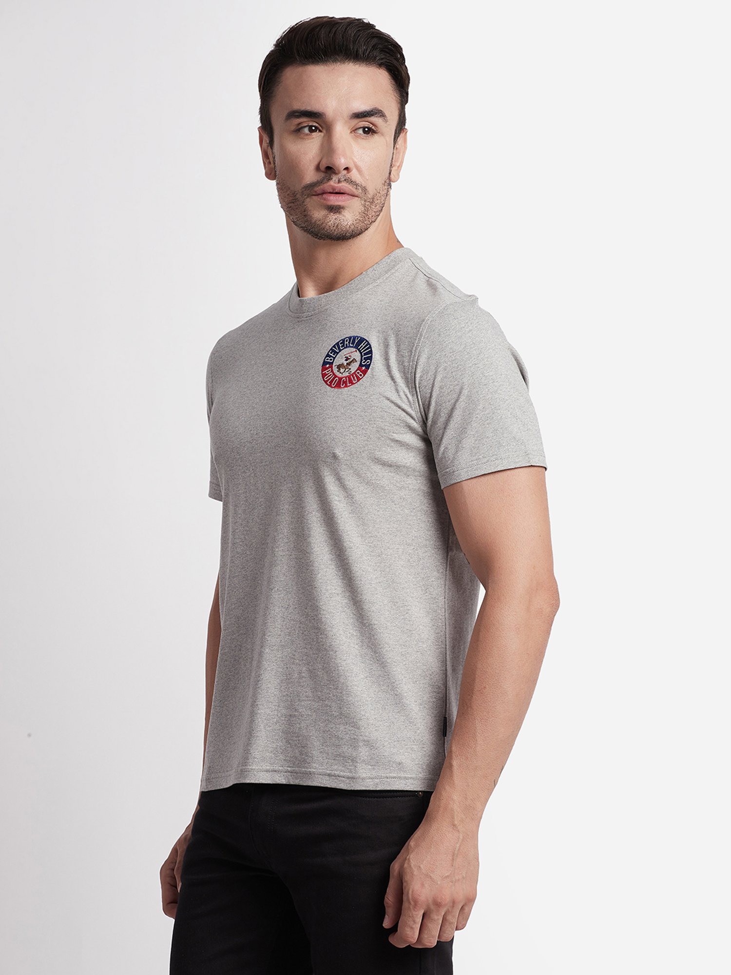 Beverly Hills Polo Club Grey Melange Regular Fit Pure Cotton Crew T-Shirt