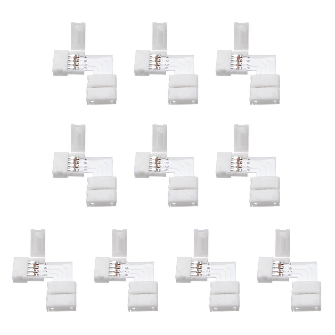 10mm 4P L-shape LED Strip Connector Right Angle Corner Connectors Clip for 5050 RGB 4 Conductor LED Strip Lights Strip to Strip 10Pcs