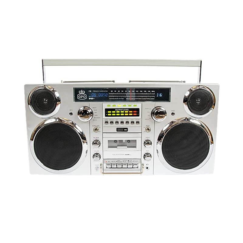 Brooklyn 1980S-Style Portable Boombox - CD Player, Cassette Player, FM Radio, USB, Wireless Bluetooth Speaker - Silver
