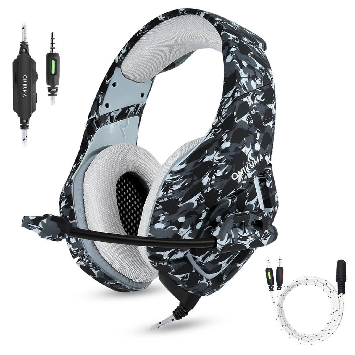 PS4 Gaming Headset with Microphone for PC New Xbox One PSP Gamer Headphones with Mic Noise Cancelling for Laptop, Mac, Smart Phones, Nintendo Switch, Surround Stereo Sound Volume Control(Camouflage)