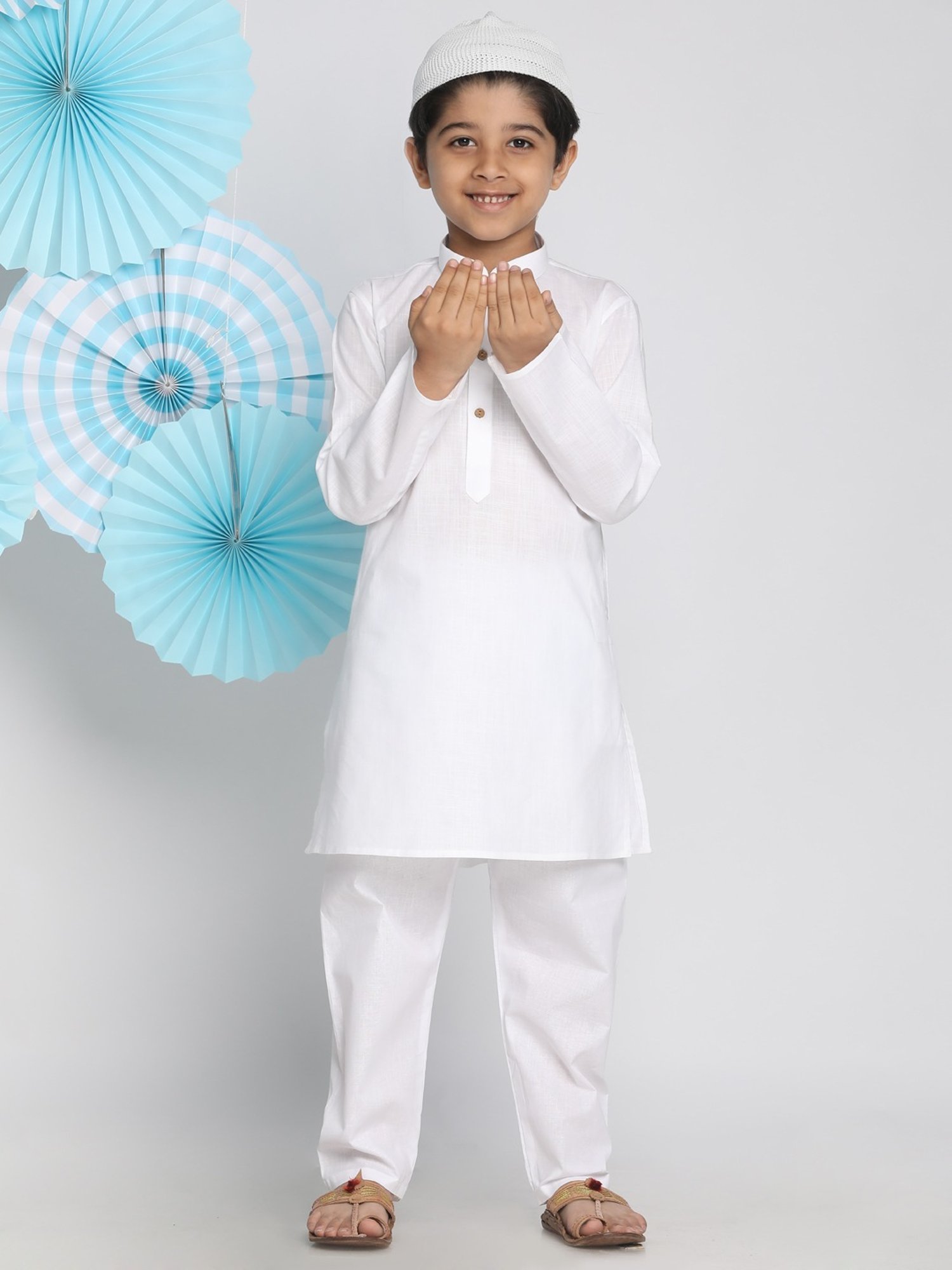 VASTRAMAY Kids White Cotton Kurta Set