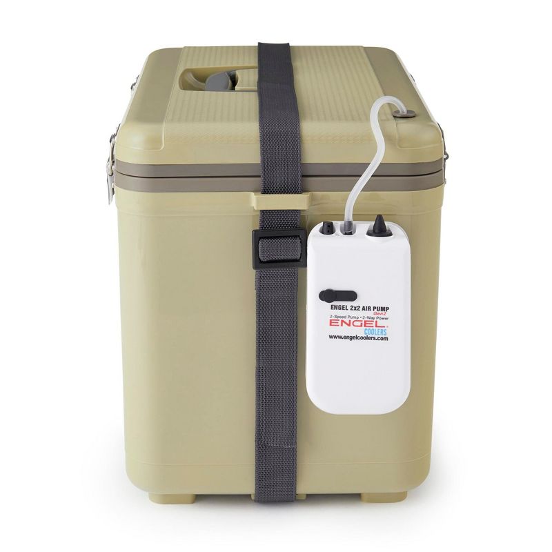 Engel 19 Quart Portable Insulated Live Bait Fishing Dry Box 32 Can Hard Airtight Cooler with Water Speed Aerator Pump and Removable Pull Net, Tan