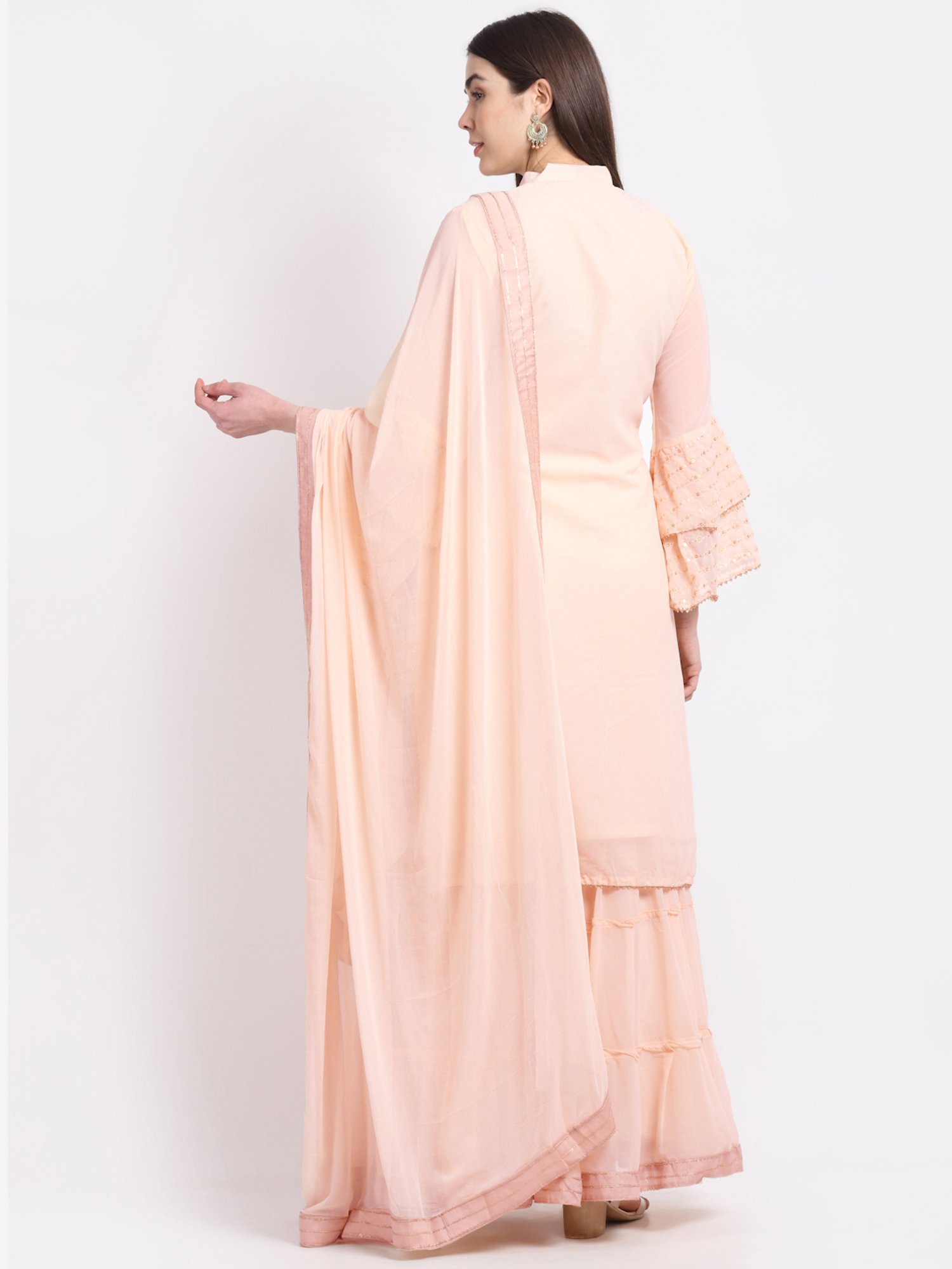 Stylee LIFESTYLE Peach Embroidered Unstitched Dress Material