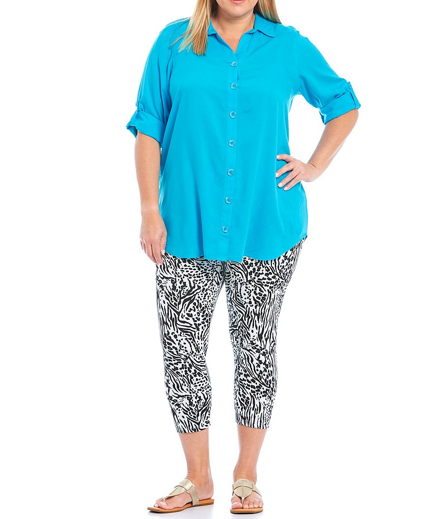 Intro Plus Size Solid Double Knit Tummy Control Leggings