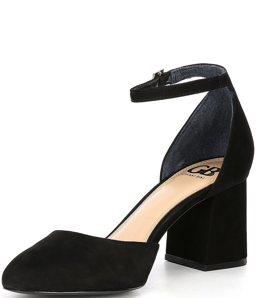 GB New-Lewk Suede Ankle Strap Block Heel Pumps