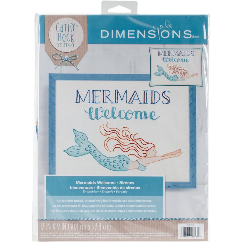 Dimensions Stamped Embroidery Kit 12"X9"-Mermaids Welcome-Stitched In Thread
