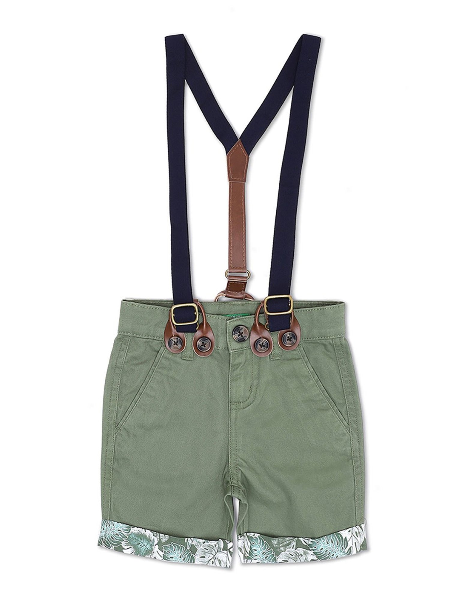 United Colors of Benetton Boys Olive Solid Shorts with Suspender
