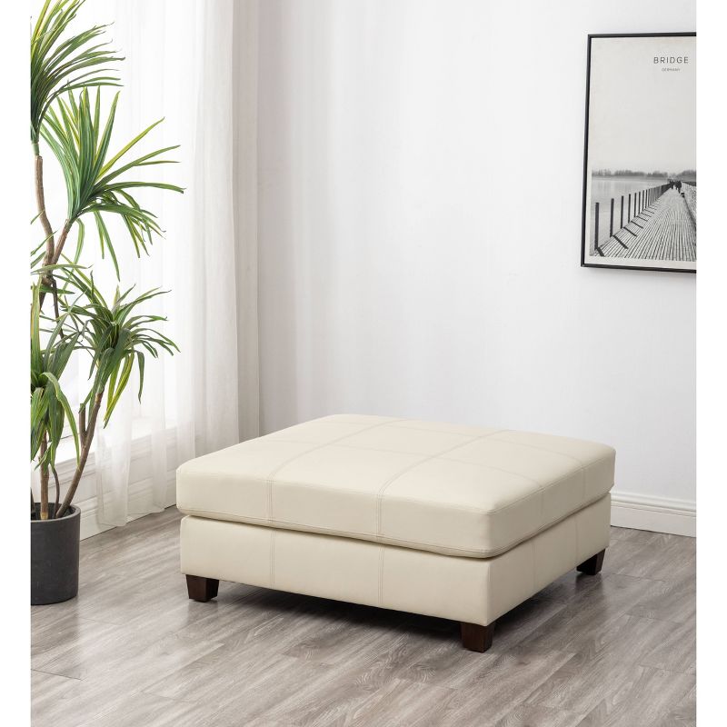 40" Square Rectangle Ottoman with Pillowtop and Exposed Stitching Cream Faux Leather - WOVENBYRD