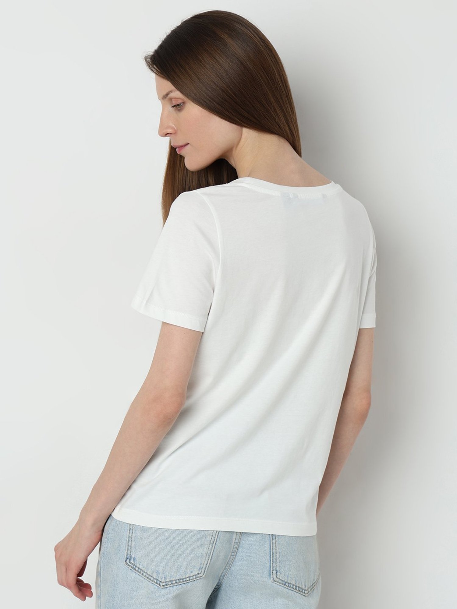 Vero Moda White Cotton Graphic Print T-Shirt