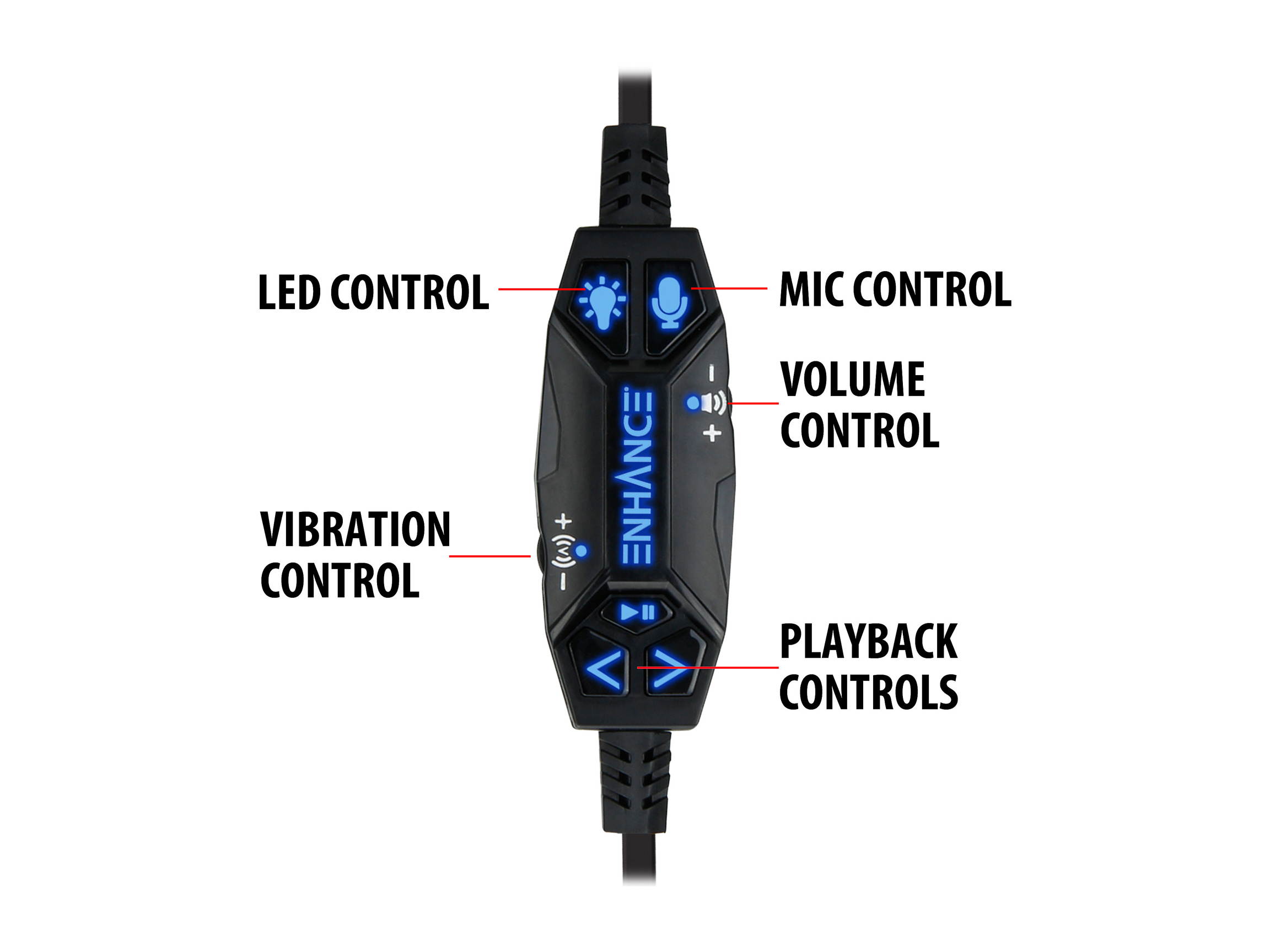 ENHANCE SCORIA USB PC Gaming Headset with 7.1 Surround Sound, Bass Vibration, Adjustable LED Lighting, Volume Control and Retractable Microphone - TeamSpeak Certified