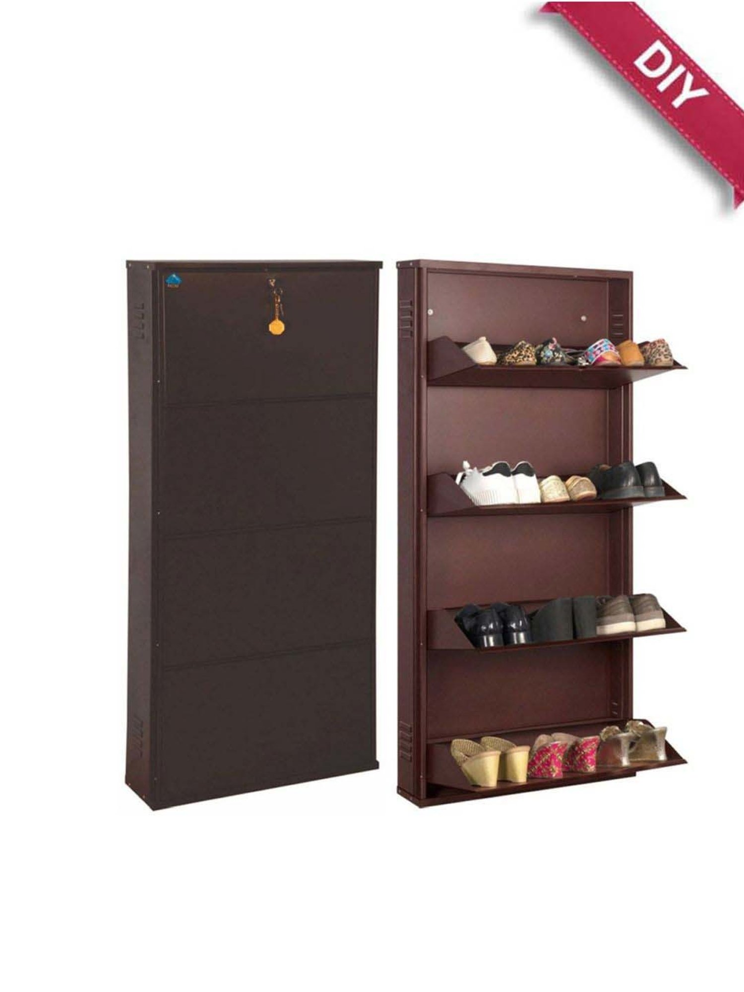 Delite Kom Metal Shoe Rack - 24" 10 Shelf, Double Decker, Ivory, PowderCoat, Wall Mount, DIY