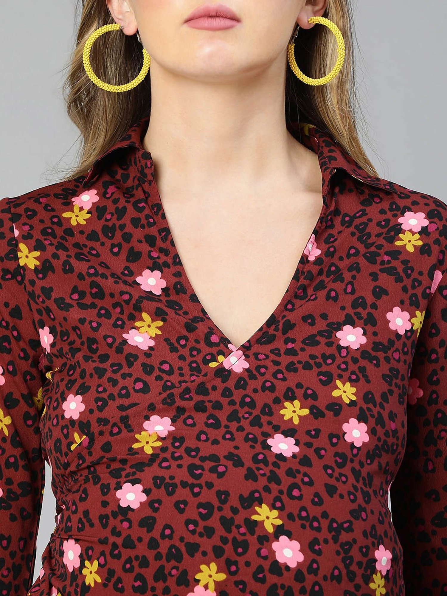 Oxolloxo Maroon & Black Floral Print Maternity Dress