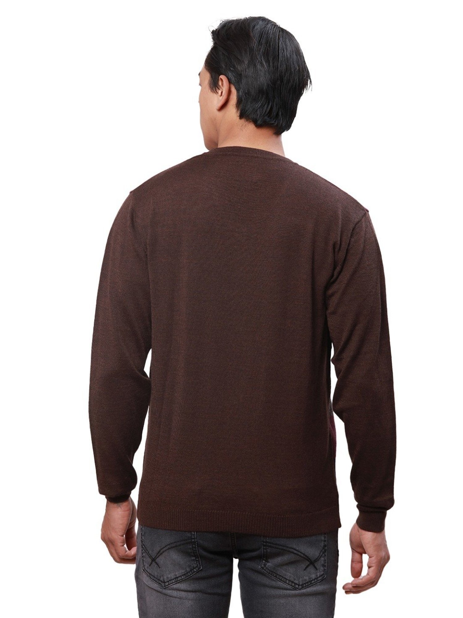 Park Avenue Brown Regular Fit Striped Sweater