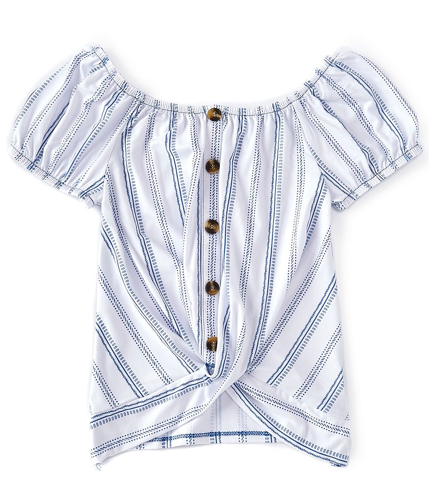 Ally B Big Girls 7-16 Puffed-Sleeve Multi Striped Top