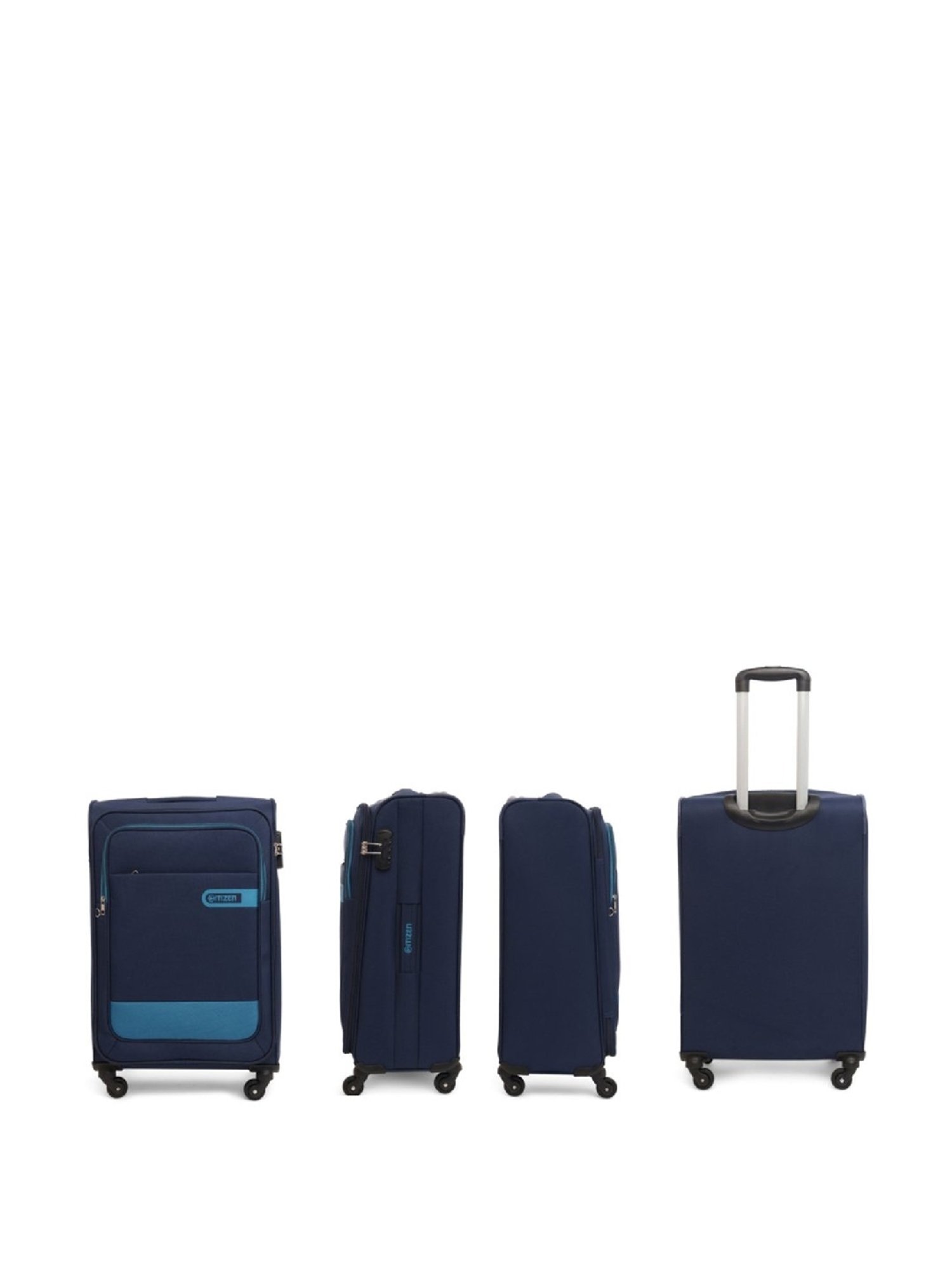 Citizen Wander Weave Navy Blue Color Block Soft Medium Trolley Bag - 68 Cms