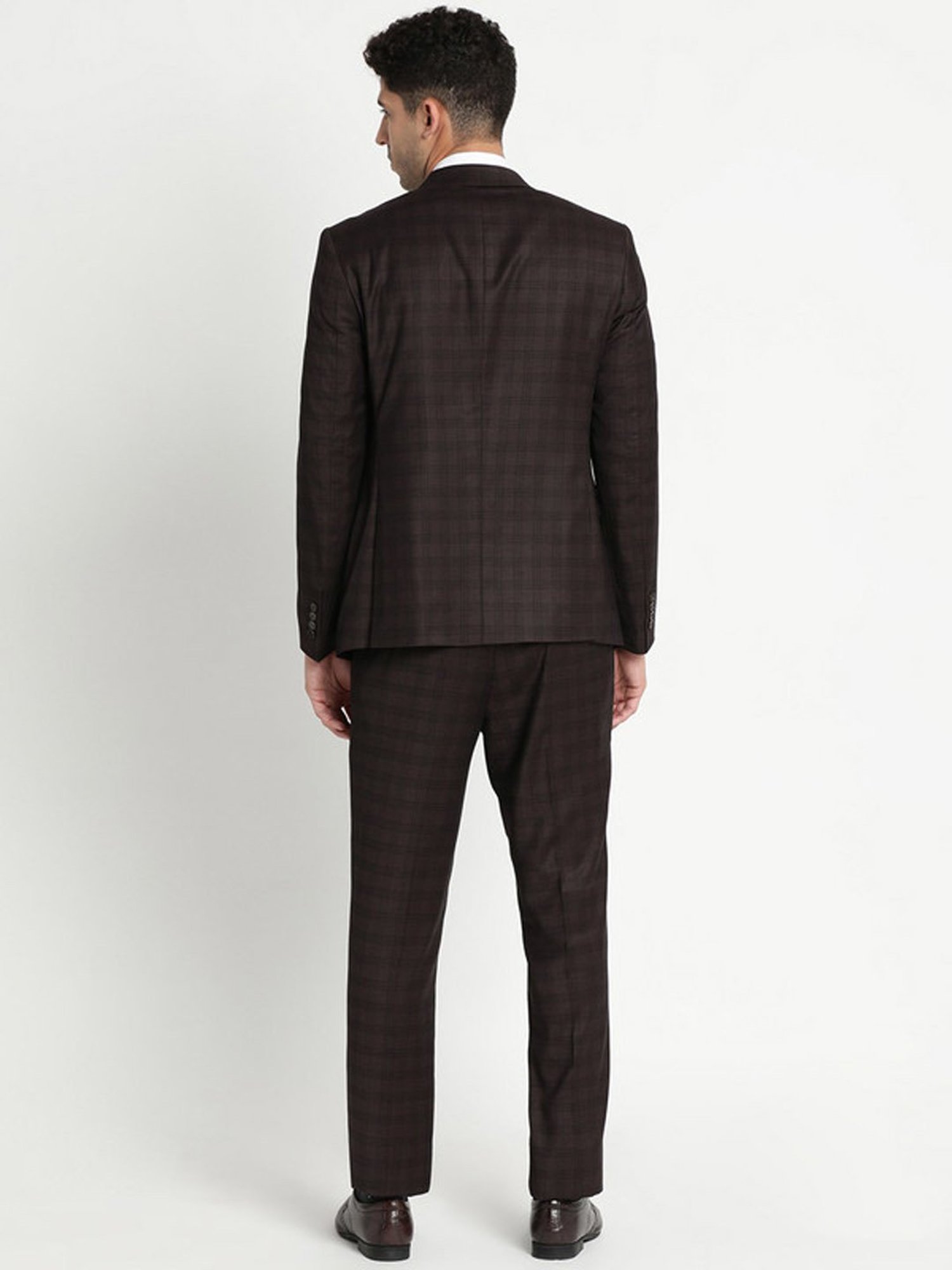 Turtle Brown Slim Fit Checks Two Piece Suit