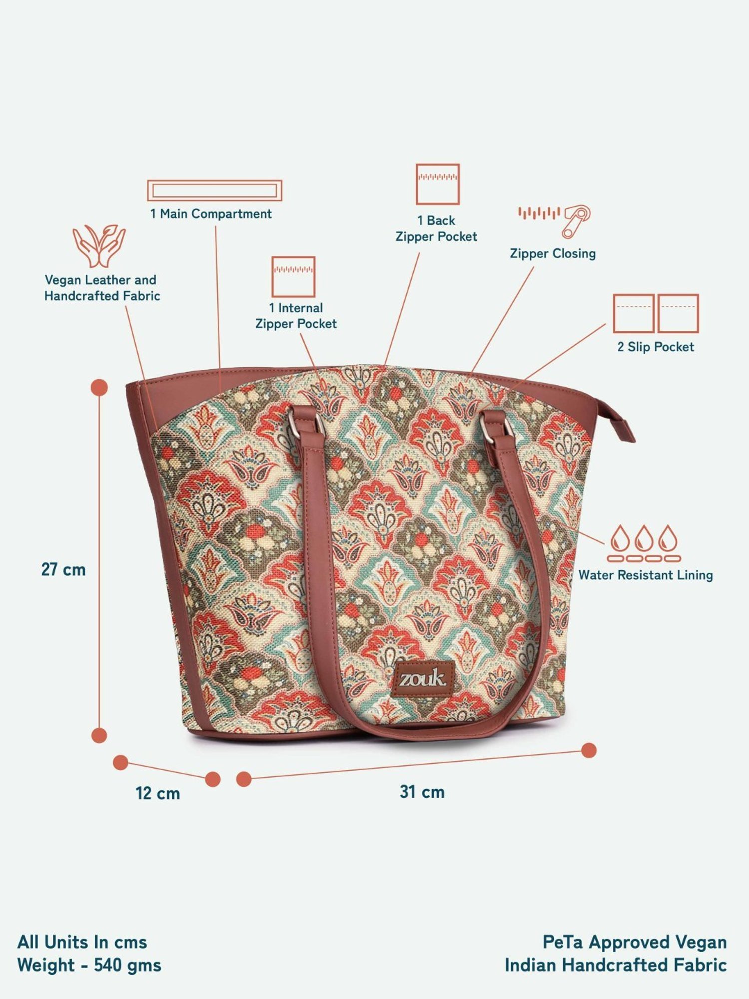 ZOUK Multicolor Printed Large Tote Bag