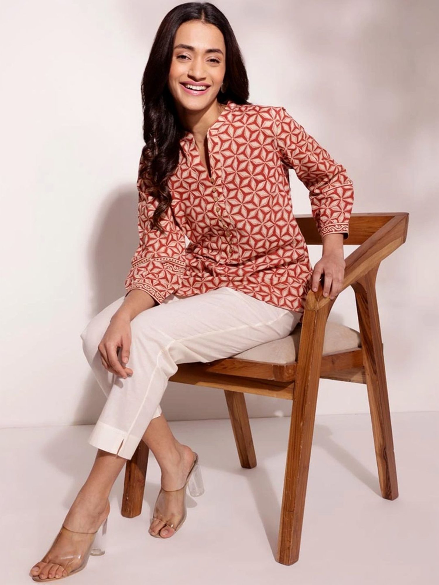 Fabindia Red Cotton Printed Tunic