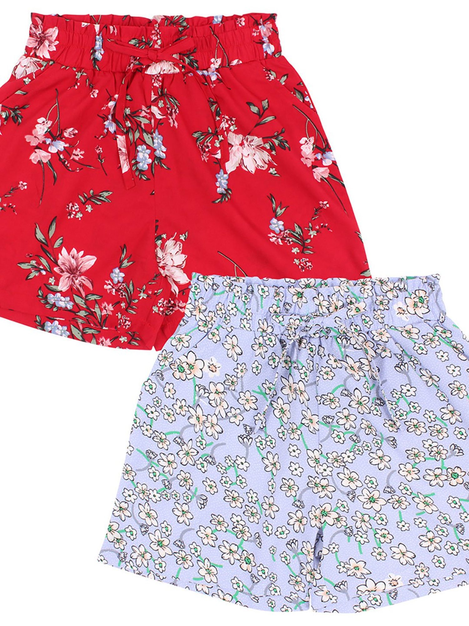 Cutecumber Kids Purple & Red Floral Print Shorts (Pack Of 2)