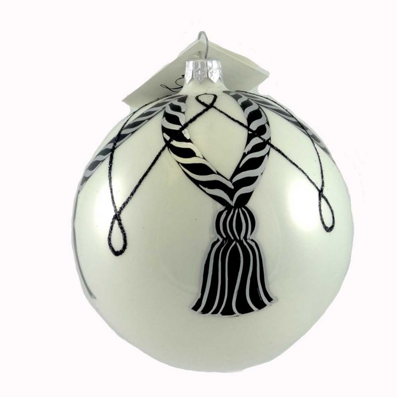 Laved Italian Ornaments White Ball Black Silver Tassels Christmas  -  Tree Ornaments