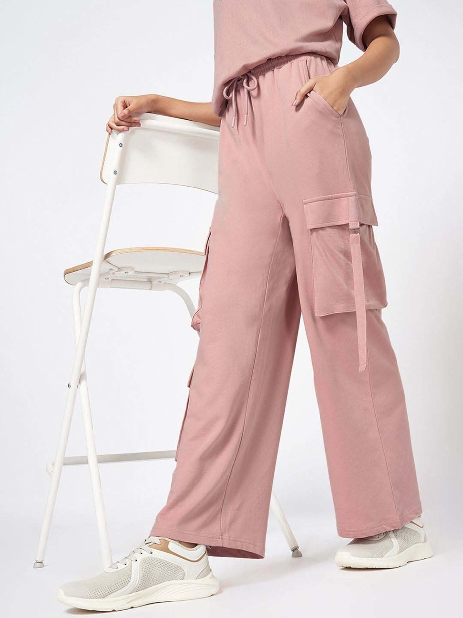 Ajile by Pantaloons Pink Cotton Plain Flared Pants