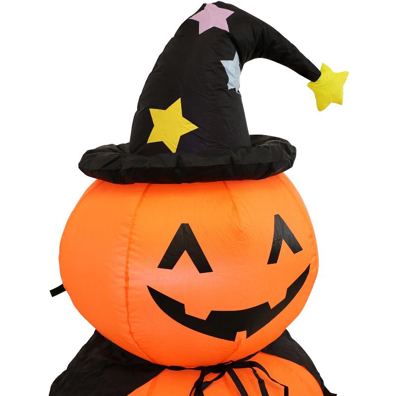 Sunnydaze 4 Foot Self Inflatable Blow Up Jack-O' Lantern Duo with Witch Hat Outdoor Holiday Halloween Lawn Decoration with LED Lights