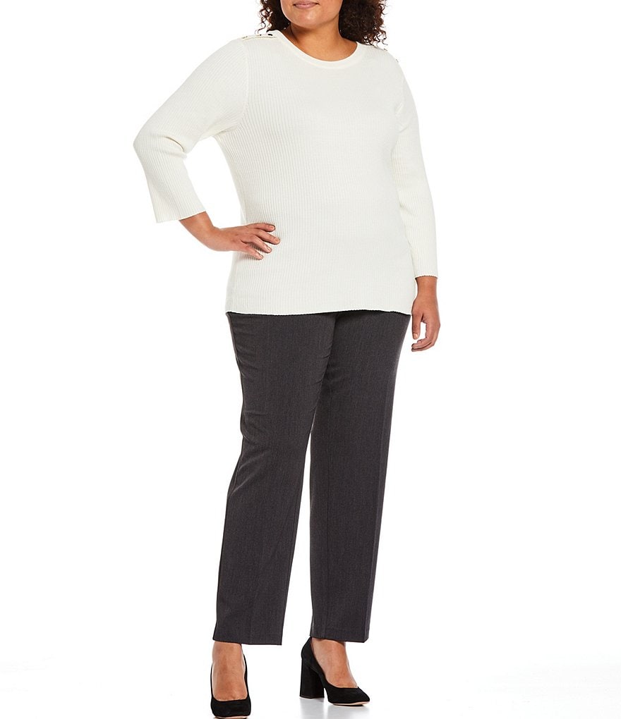 Ruby Rd. Plus Size Ombre Striped 3/4 Sleeve Button Front Long Cardigan