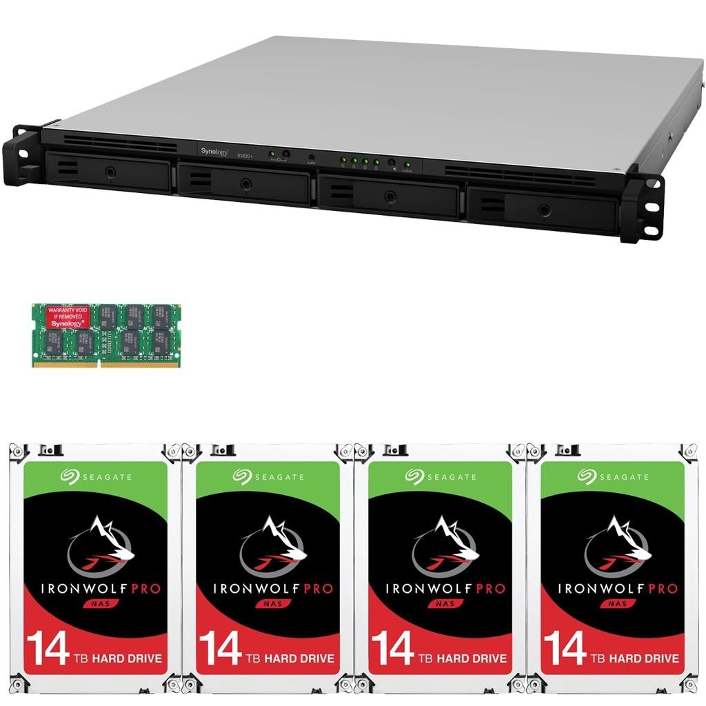 Synology RS820+ 4-Bay RackStation NAS with  56TB (4x14TB) of Seagate Ironwolf PRO NAS Drives Fully Assembled and Tested By CustomTechSales