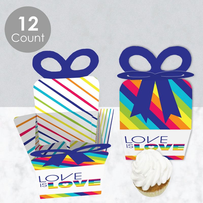 Big Dot of Happiness Love is Love - Gay Pride - Square Favor Gift Boxes - LGBTQ Rainbow Party Bow Boxes - Set of 12