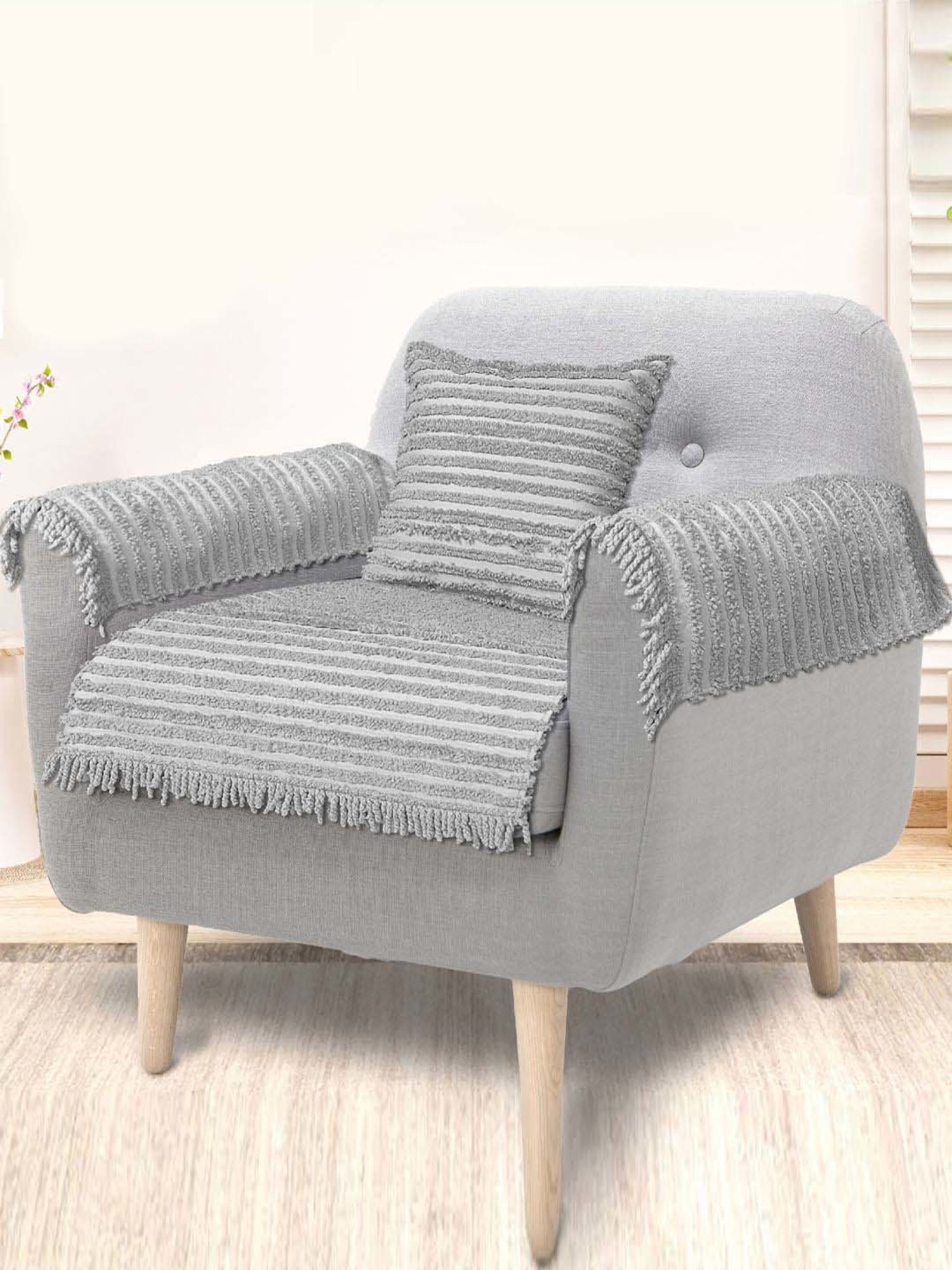 Saral Home Easy Living Lt.Grey Microfiber Axis Sofa Cover Set