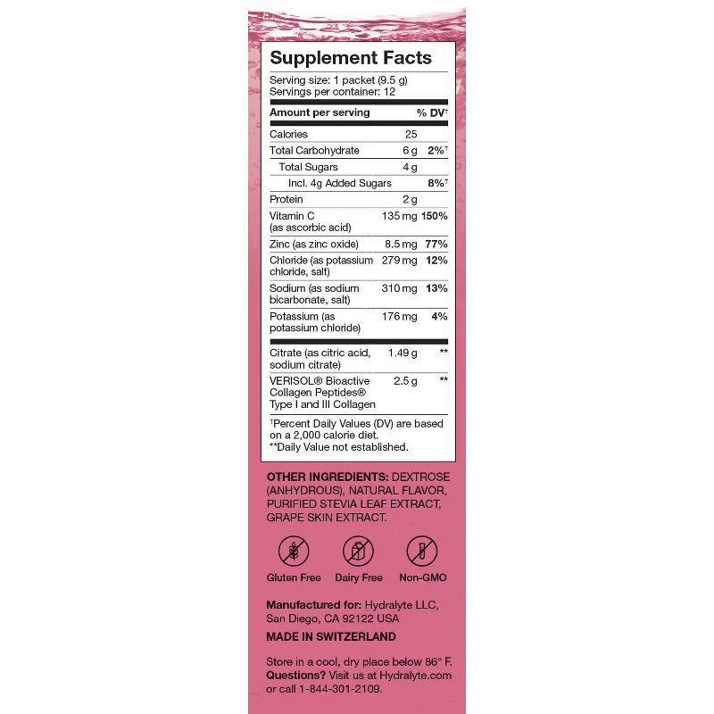 Hydralyte Hydration + VERISOL Collagen Powder Packs - Strawberry Lemonade - 12ct