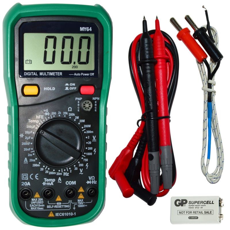 Digital Multimeter 32 Ranges, 3 1/2 Digit, with Temperature, Capacitance, Frequency and Diode/Transistor Testing by RSR