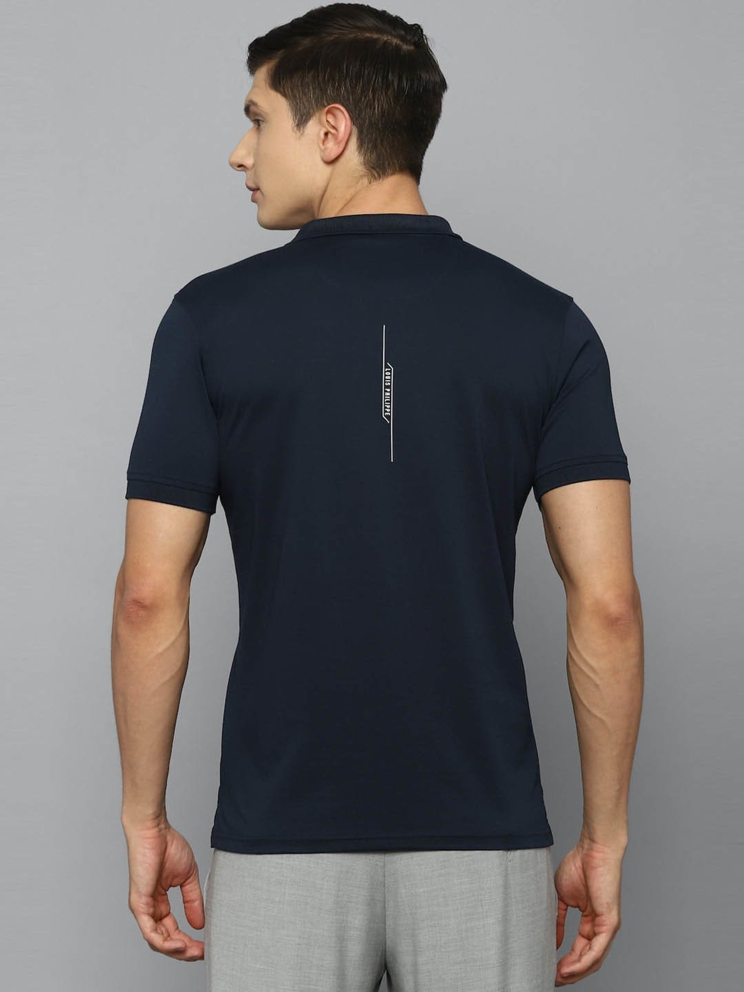 Louis Philippe Sport Navy Cotton Slim Fit Printed Polo T-Shirt