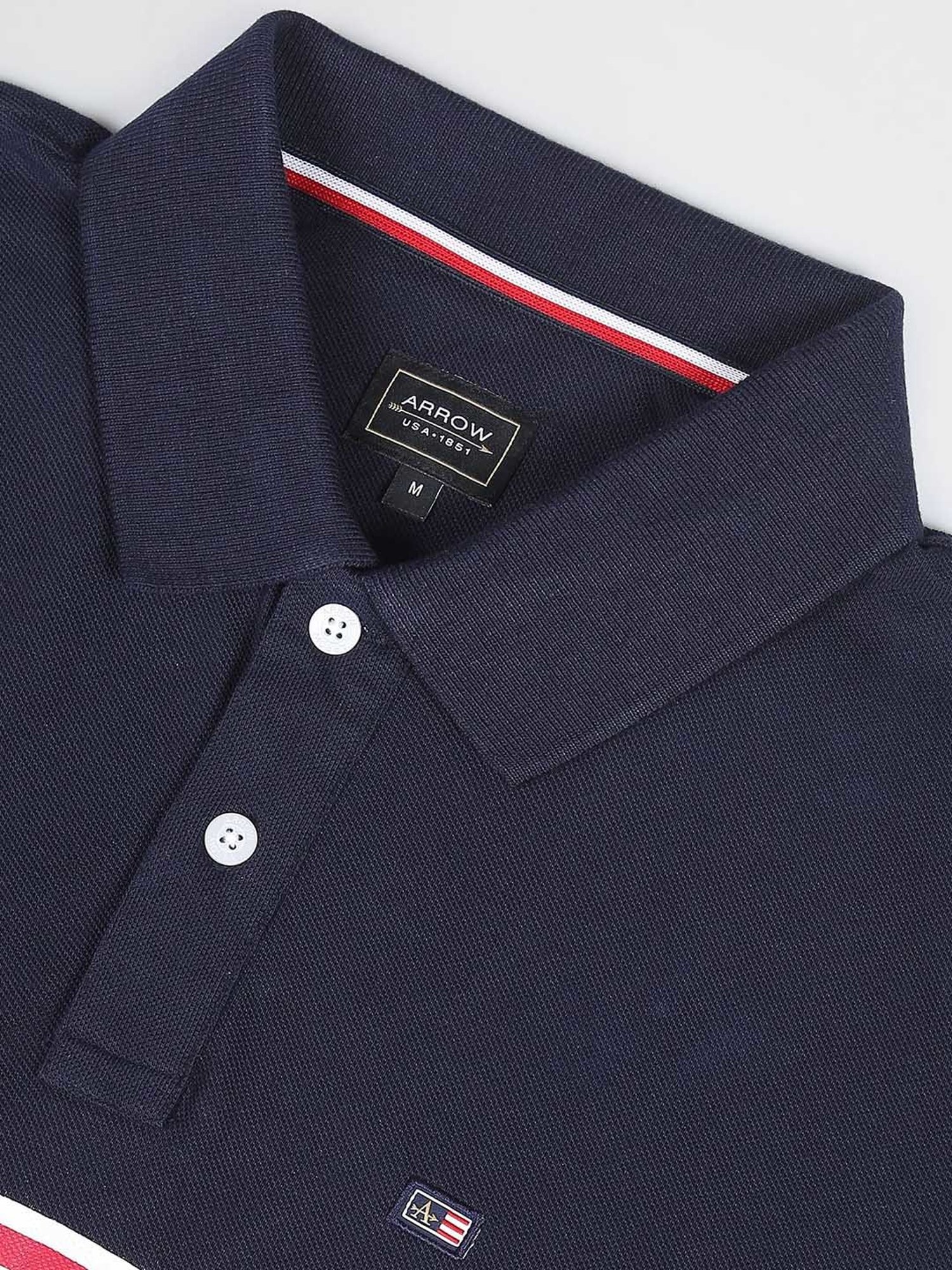Arrow Sport Navy Blue Cotton Regular Fit Striped Polo T-Shirt
