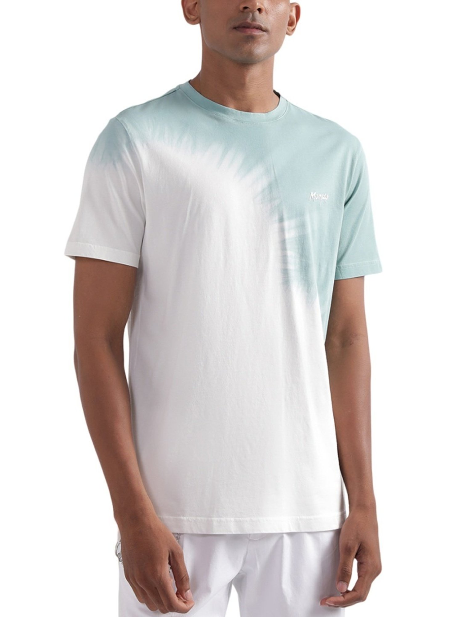 Antony Morato Turquoise Cotton Regular Fit Printed T-Shirt