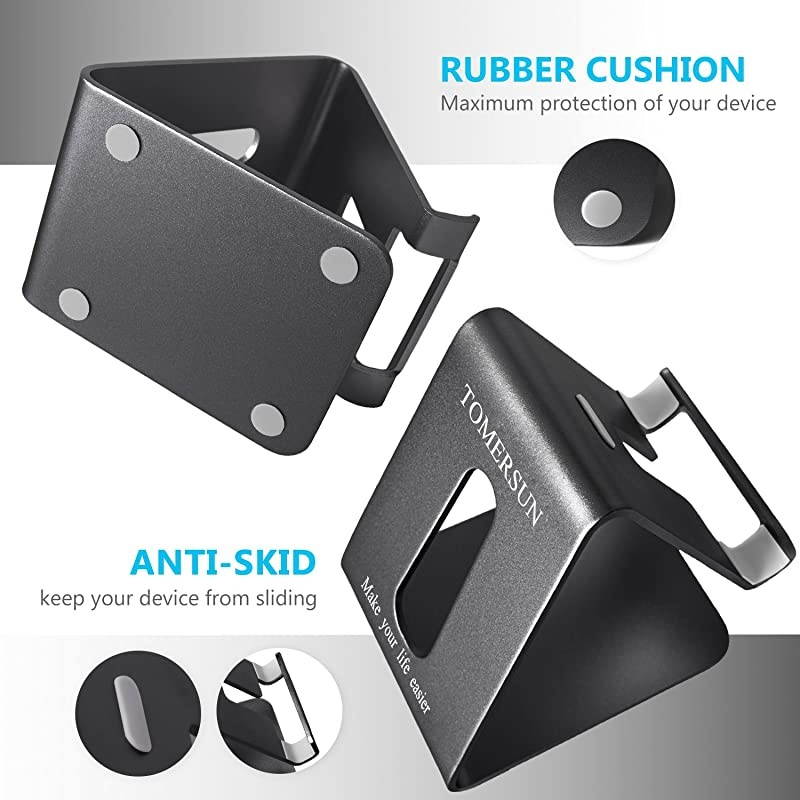 Metal Cell Phone Stand, Tablet Stand, Phone Holder, Cradle, Dock, Compatible for All Smartphones(Black)