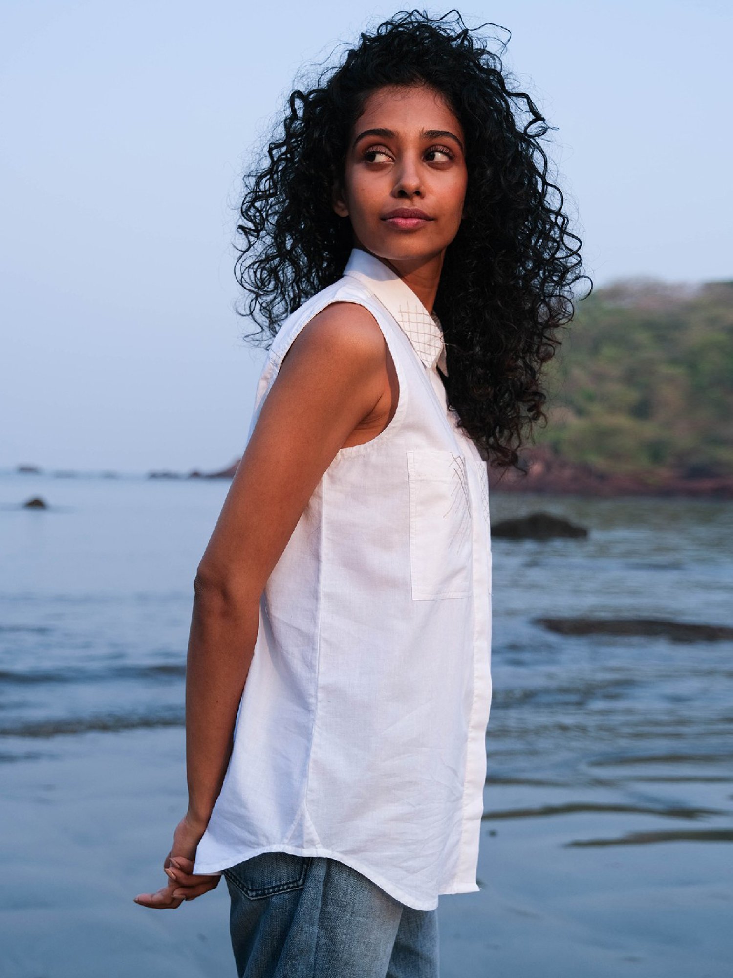 Okhai Morning Snow White Pure Cotton Hand Embroidered Shirt