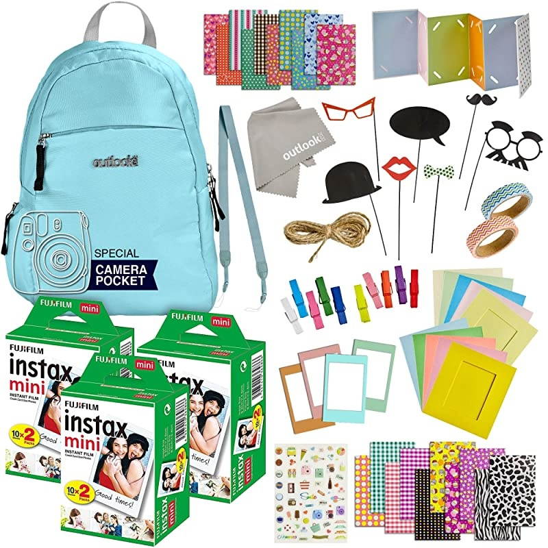 Piece Fujifilm Instax Mini 11 9 8 90 70 Camera Accessories Travel Kit Backpack Shoulder Bag Fuji Instant Film 60 Sheets Lens Cloth Strap Washi Tape StickersFramesAlbum Ice Blue
