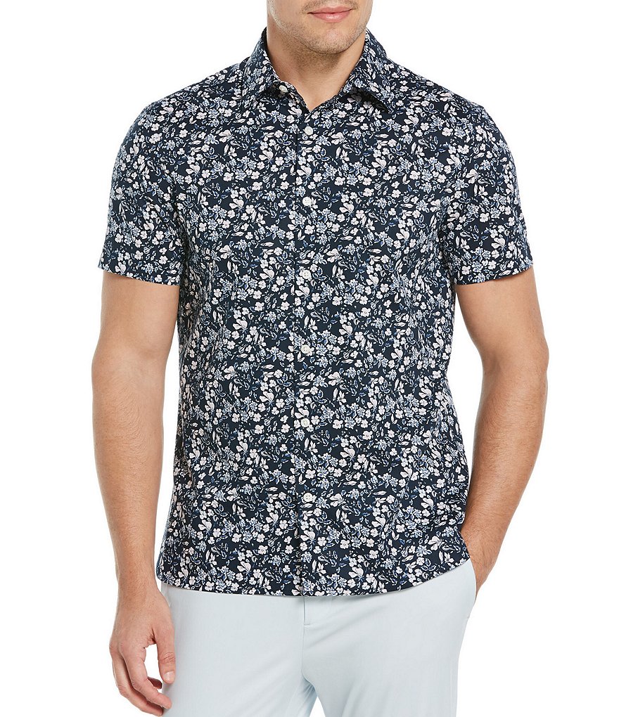 Perry Ellis Paint Floral Print Stretch Short-Sleeve Woven Shirt
