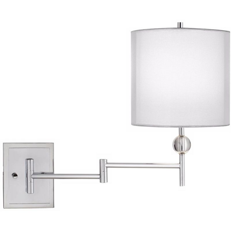 Barnes and Ivy Modern Swing Arm Wall Lamp Antique Brass Plug-In Light Fixture Taupe Fabric Bell Shade Bedroom Living Room Reading