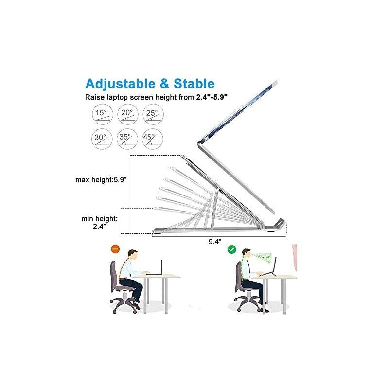 Adjustable Laptop Stand Portable, Adjustable Laptop Stand for Desk Laptop Riser Holder Foldable, Improved Aluminum Alloy Computer Stand for Laptop up to 17.3", Supports 55lbs, Rise Height 6"