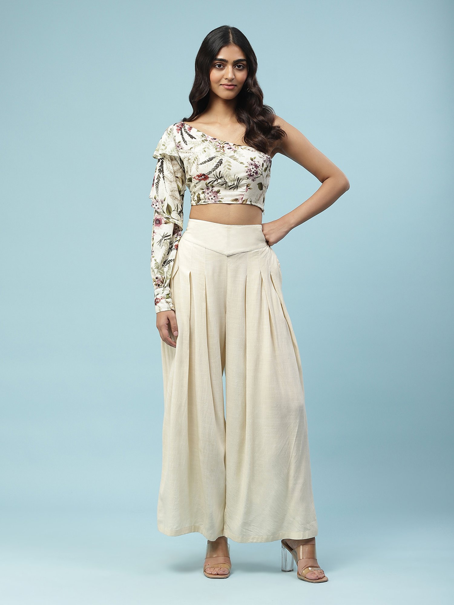 aarke Ritu Kumar Off White Floral Print Crop Top