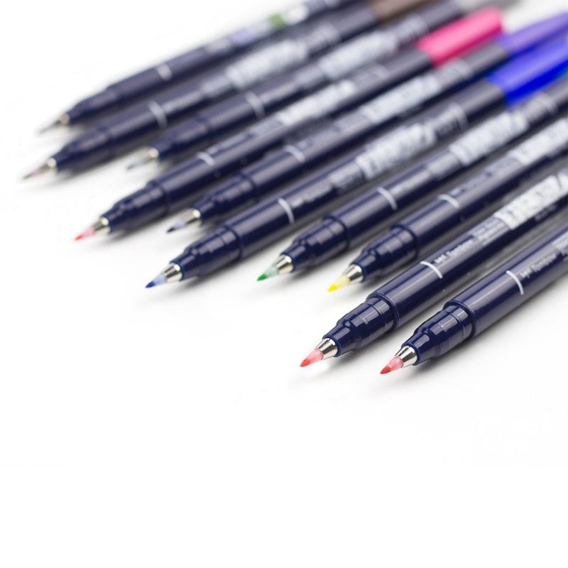 Tombow 10ct Fudenosuke Hard Tip Brush Pens Classic Colors