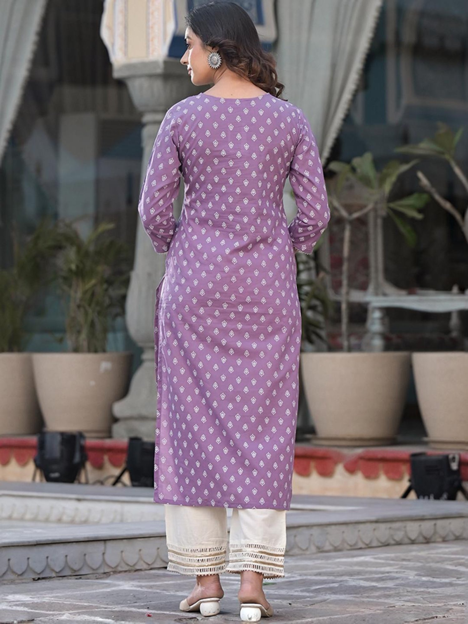 Varanga Purple Cotton Printed Straight Kurta