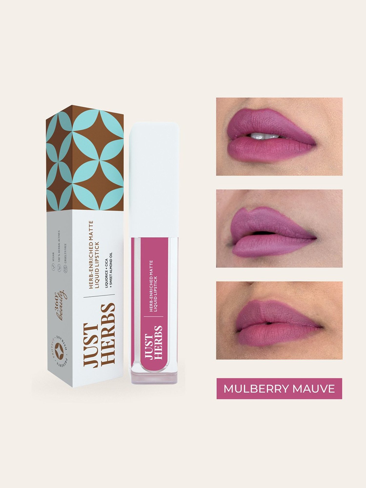 JUST HERBS Herb-Enriched Matte Liquid Lipstick Mulberry Mauve - 2 ml