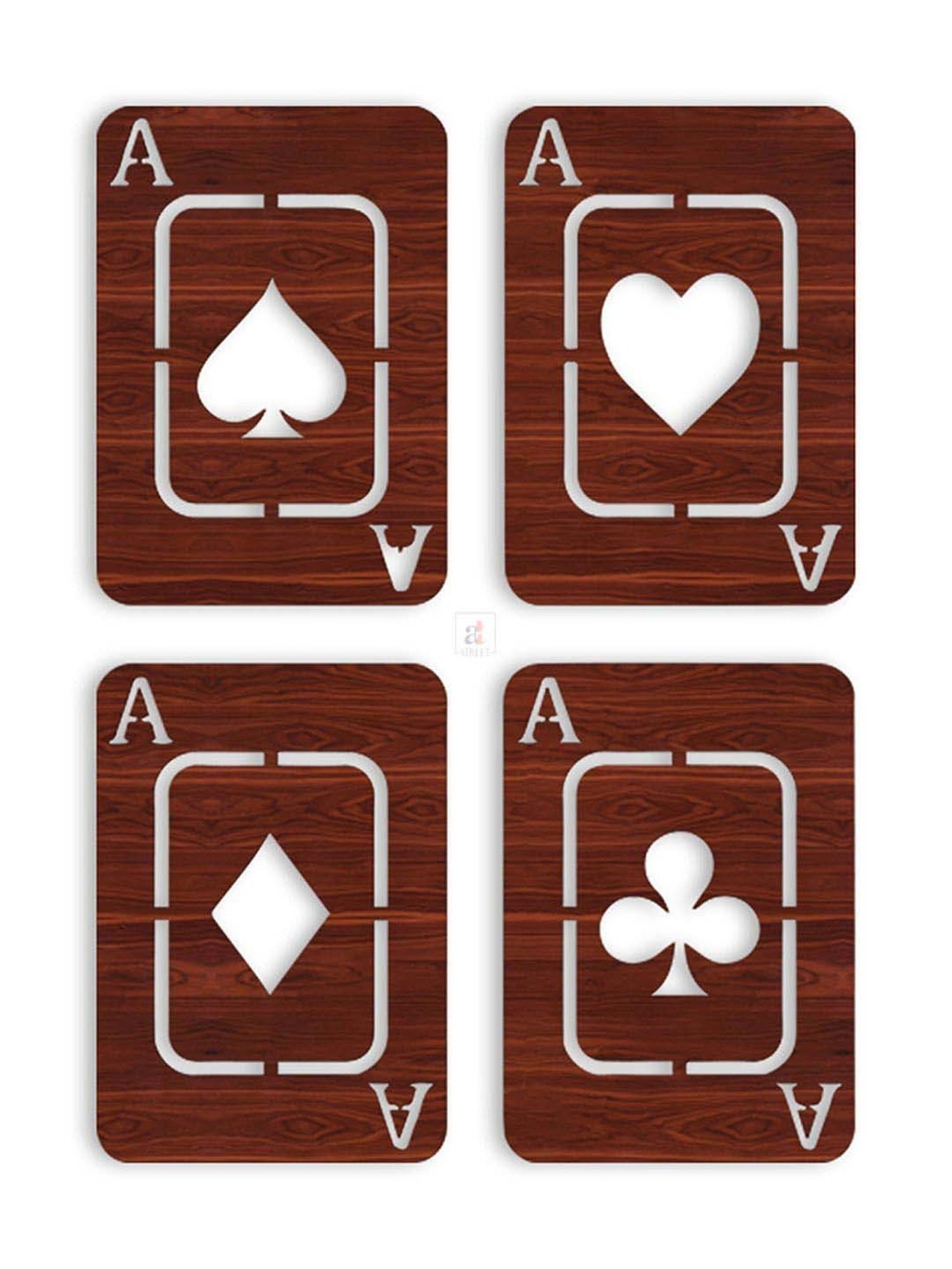 Art Street Four Suit Playing Card MDF Brown Wood Cutout Ready To Hang Wall Decor