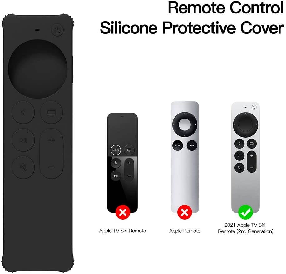 AWINNER Case Compatible for 2021 Apple TV Siri Remote (2nd Generation) - Lightweight [Anti Slip] Shock Proof Silicone Cover Compatible for 2021 Apple TV 4K and Apple TV HD (Black)