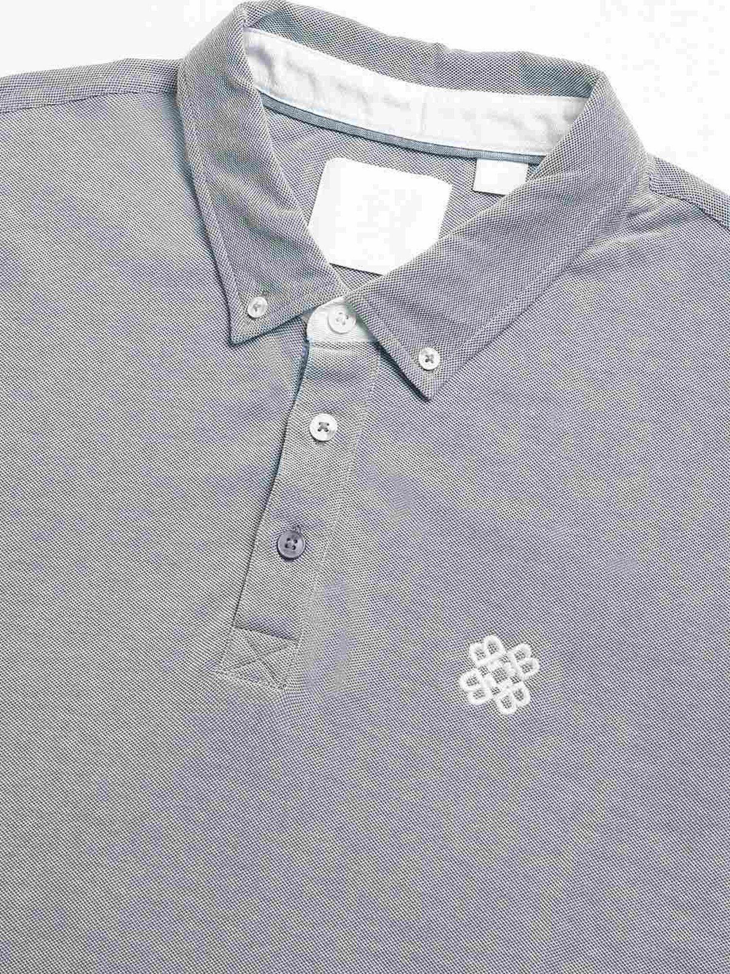 The Bear House Grey Cotton Regular Fit Self Pattern Polo T-Shirt